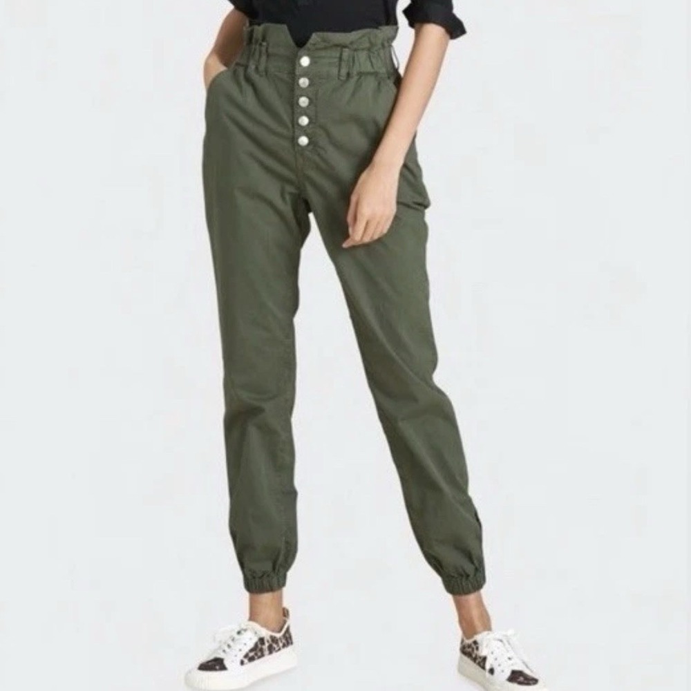 Veronica Beard Womens Tedi Tapered High Rise Pants 27 Green Paperbag Button Fly‎